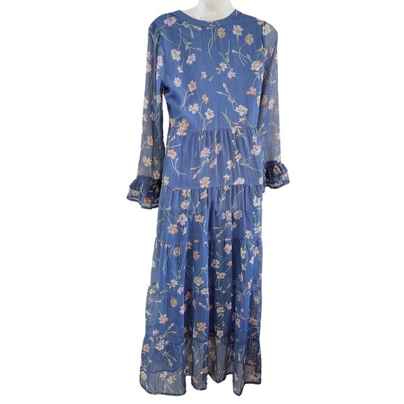 Patrons of Peace Blue Floral Maxi Dress with Long Flutter Sleeves size XS - Picture 2 of 10